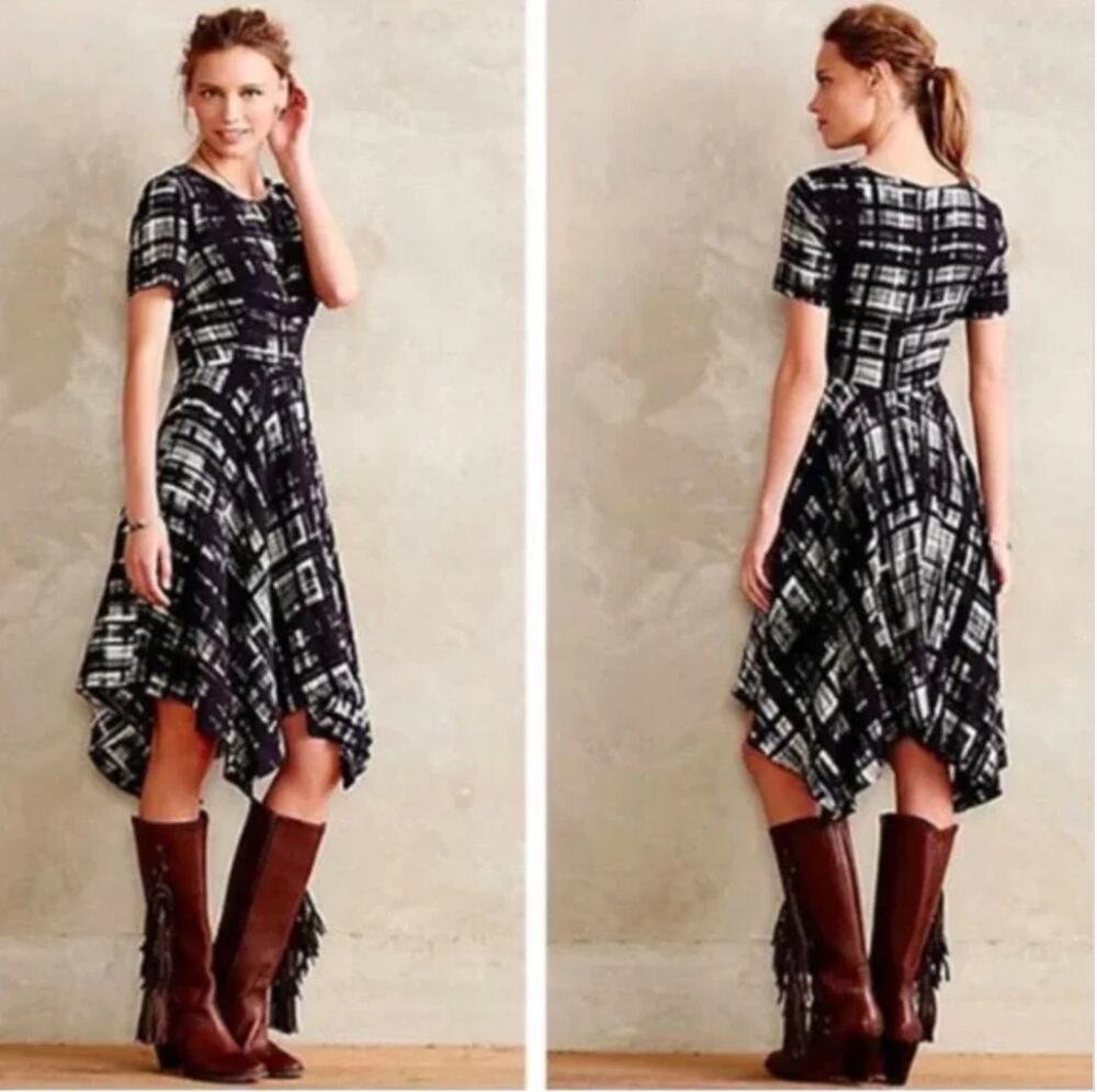 Corey Lynn Calter x Anthropologie Painted Plaid Dress size 6 navy blue western